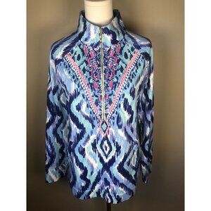 Lilly Pulitzer Skipper Popover 1/2 Zip Mock Neck French Terry Vibrant Print Sz M
